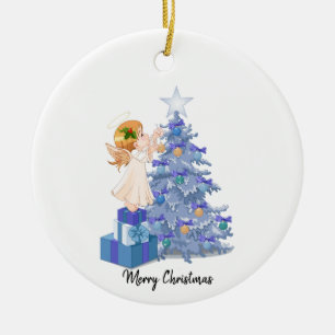 Angel Blue & Lila Weihnachtsbaum Keramik Ornament