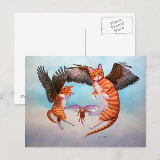 Angel Cat and Mouse Game Postkarte (Vorne/Hinten)