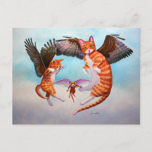 Angel Cat and Mouse Game Postkarte (Vorderseite)