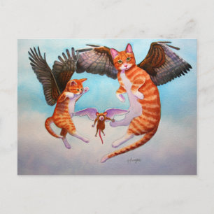 Angel Cat and Mouse Game Postkarte
