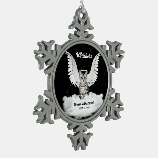 Angel Cat Gray Tabby Memorial Schneeflocken Zinn-Ornament (Links)