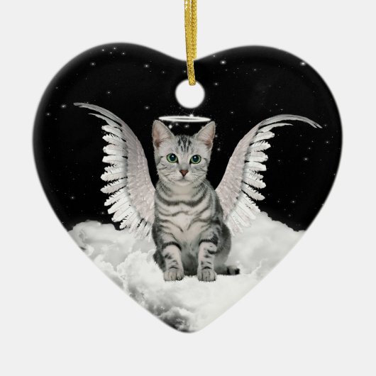 Angel Cat Gray Tabby Pet Memorial Keramikornament (Vorne)