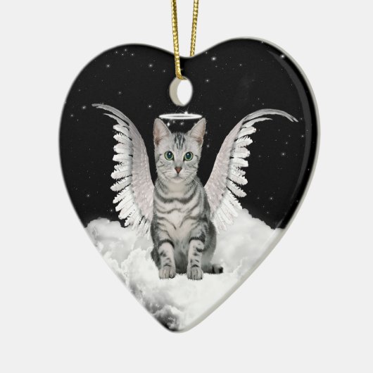 Angel Cat Gray Tabby Pet Memorial Keramikornament (Links)