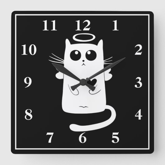 Angel Cat Quadratische Wanduhr (Vorderseite)