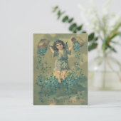 Angel Cherub Basket Vergiss-Me-Not Postkarte (Stehend Vorderseite)