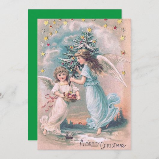 Angel Cherub Christmas Tree Apple Stars Einladung (Vorne/Hinten)