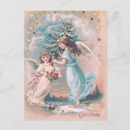 Angel Cherub Christmas Tree Apple Stars Feiertagspostkarte