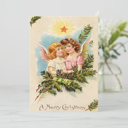 Angel Cherub Evergreen Bough Heaven Einladung (Stehend Vorderseite)