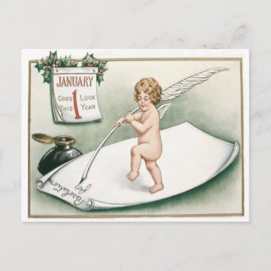 Angel Cherub Holly Calendar Resolution Letter Postkarte (Vorderseite)