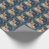 Angel Cherub Merry Christmas Blue Gold Geschenkpapier (Ecke)