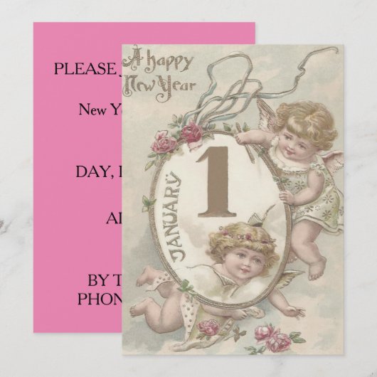 Angel Cherub Rose Einladung (Vorne/Hinten)