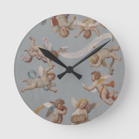 Angel Cherubs Whimsical Renaissance Runde Wanduhr (Vorderseite)