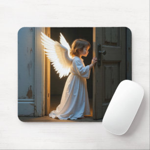 Angel Child pinkelt um eine alte Tür herum Mousepad