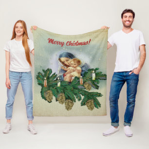 Angel Christmas Mery und Jesus in Kerzenlicht Fleecedecke