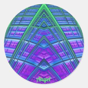ANGEL ~ Cool! Green Lila Blue Geometric ~ Runder Aufkleber