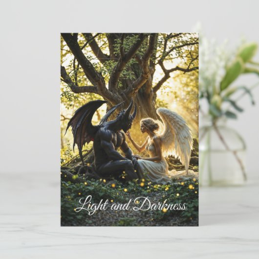 Angel Demon übernatürliches helles Design Einladung (Stehend Vorderseite)