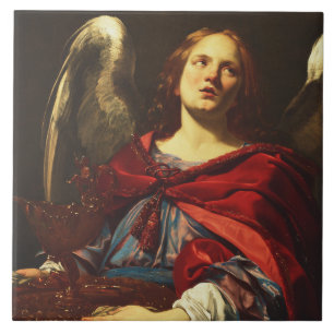 Angel, der das Schiff und das Handtuch hält Fliese