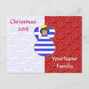 Angel der griechischen Flagge mit schwarzem Haar Feiertagspostkarte