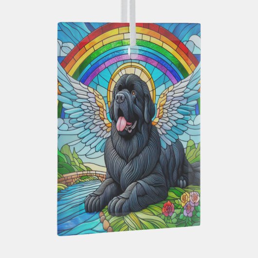 Angel der Schwarzen Neufundland unter Rainbow Sunc Ornament Aus Glas (Vorderseite Rechts)