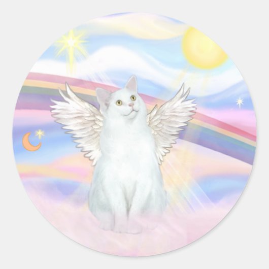 Angel der weißen Katze in Wolken Runder Aufkleber (Vorderseite)
