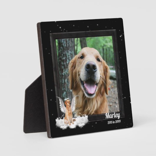 Angel Dog Golden Pet Memorial Foto Fotoplatte (Vorderseite)