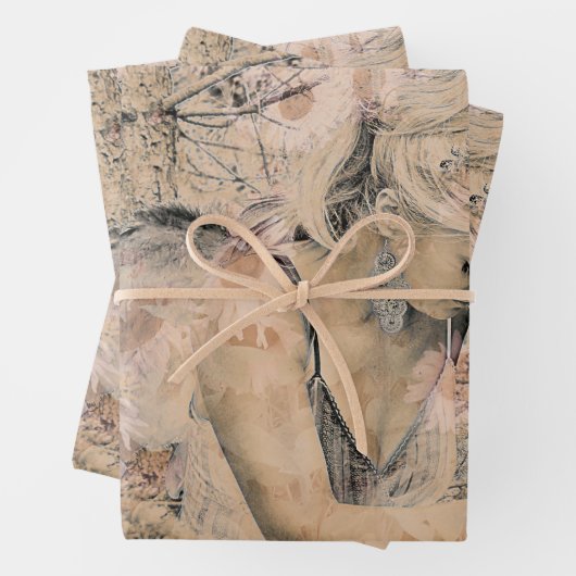 Angel Elegant Boho Antique Sepia Floral Geschenkpapier Set (Beispiel)