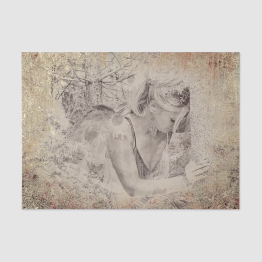 Angel Elegant Boho Floral Antique Sepia Textur Seidenpapier (Vorderseite)