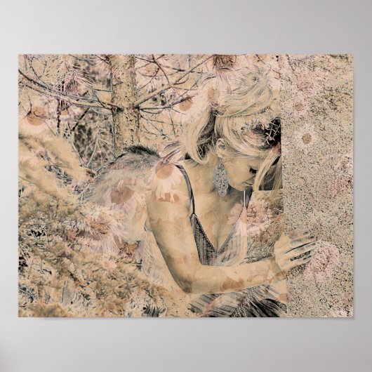 Angel Elegant Boho Sepia Floral Antique Alt Poster (Vorne)