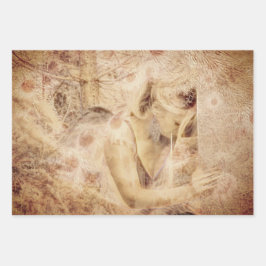 Angel Elegant Glows Brown Sepia Floral Antique Geschenkpapier Set