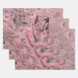 Angel Elegante Vintag Pastel Rosa Blütenantik Geschenkpapier Set