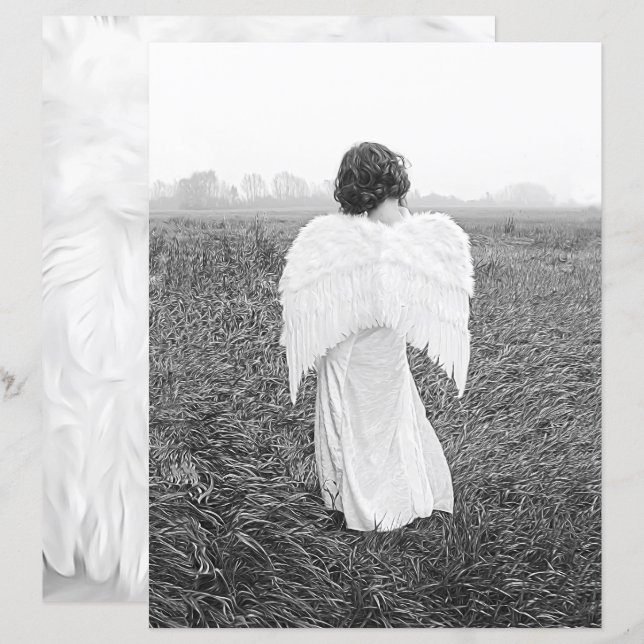 Angel Elegantes Schwarz-Weiß-Foto Kunst (Vorne/Hinten)