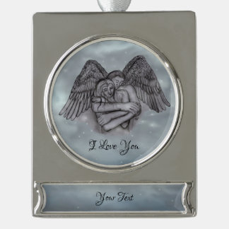 Angel Eros in der Liebe, ich Liebe Sie Banner-Ornament Silber