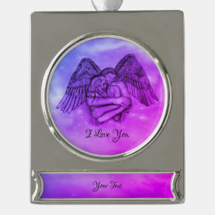 Angel Eros in der Liebe, ich Liebe Sie Banner-Ornament Silber