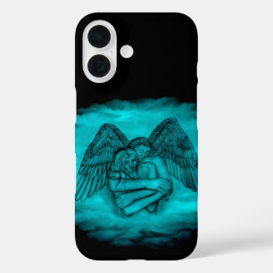 Angel Eros in Liebe in Schwarz und Grün iPhone 16 Hülle