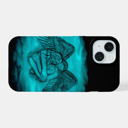 Angel Eros in Liebe in Schwarz und Grün iPhone 15 Hülle (Rückseite (Horizontal))