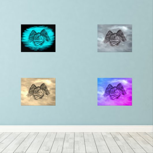 Angel Eros in Liebe , Schwarz und Grün Bilderwand Sets (Holzboden)