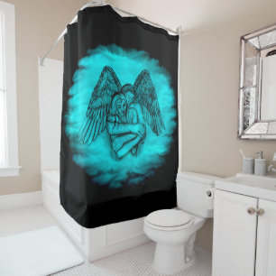 Angel Eros in Liebe , Schwarz und Grün Duschvorhang