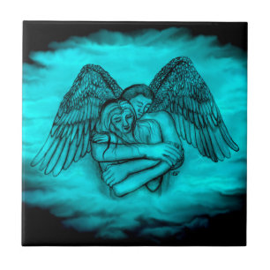 Angel Eros in Liebe , Schwarz und Grün Fliese