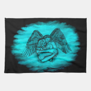 Angel Eros in Liebe , Schwarz und Grün Geschirrtuch