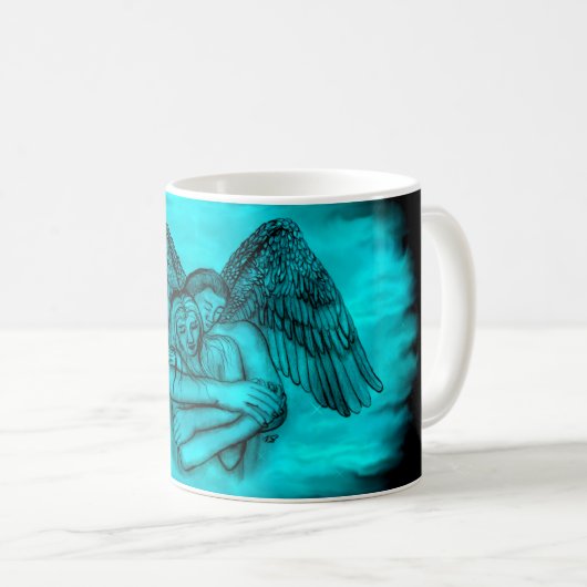 Angel Eros in Liebe , Schwarz und Grün Kaffeetasse (VorderseiteRechts)