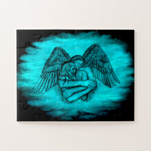 Angel Eros in Liebe , Schwarz und Grün Puzzle