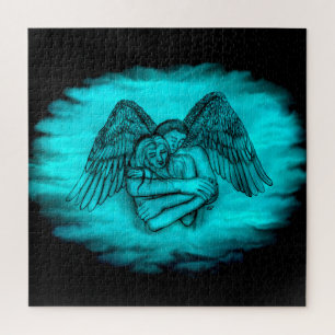 Angel Eros in Liebe , Schwarz und Grün Puzzle