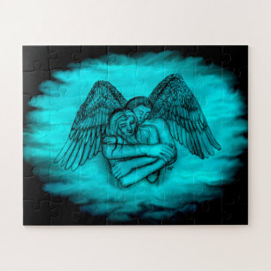 Angel Eros in Liebe , Schwarz und Grün Puzzle