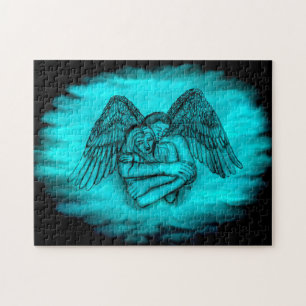 Angel Eros in Liebe , Schwarz und Grün Puzzle
