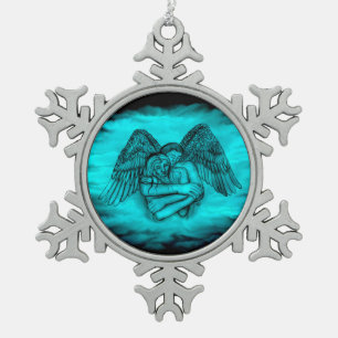 Angel Eros in Liebe , Schwarz und Grün Schneeflocken Zinn-Ornament