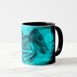 Angel Eros in Liebe , Schwarz und Grün Tasse
