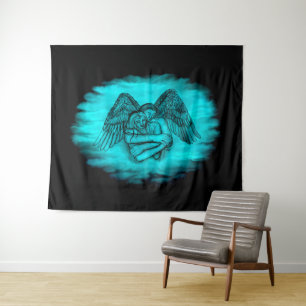Angel Eros in Liebe , Schwarz und Grün Wandteppich