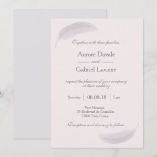 Angel Feather Blush Pink Gray Elegante Hochzeit Einladung