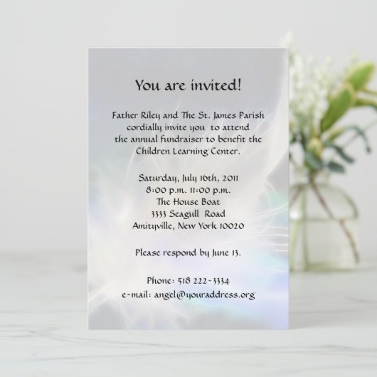 Angel Feather Fundraiser Einladung (Stehend Vorderseite)