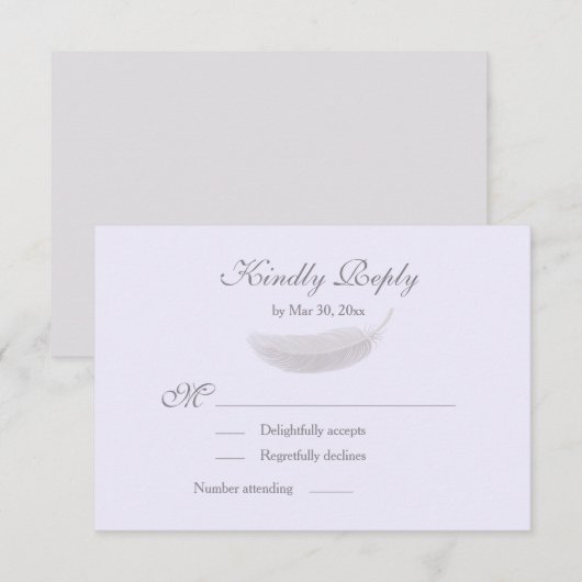 Angel Feather Lilac Lavender Gray Wedding RSVP Einladung (Vorne/Hinten)